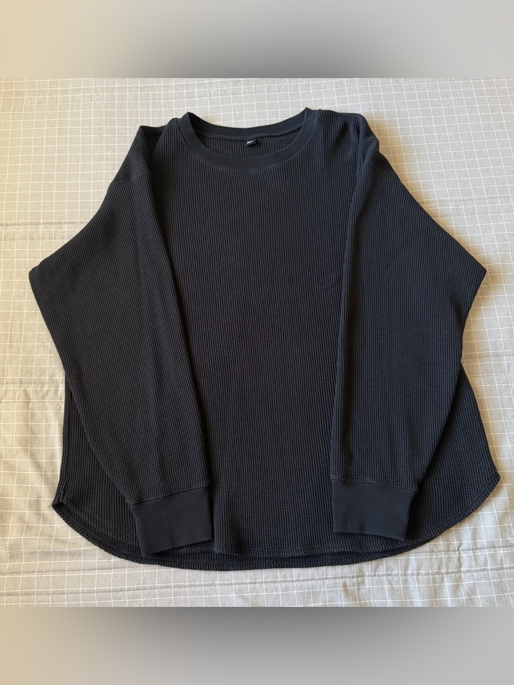 UNIQLO Black Thermal Waffle Knit Long Sleeve Crewneck Top XL Minimalist